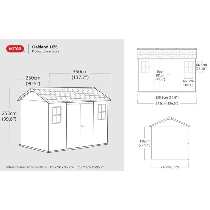 Keter Oakland Garden Shed 1175 (3.5 x 2.3m) - Image 3