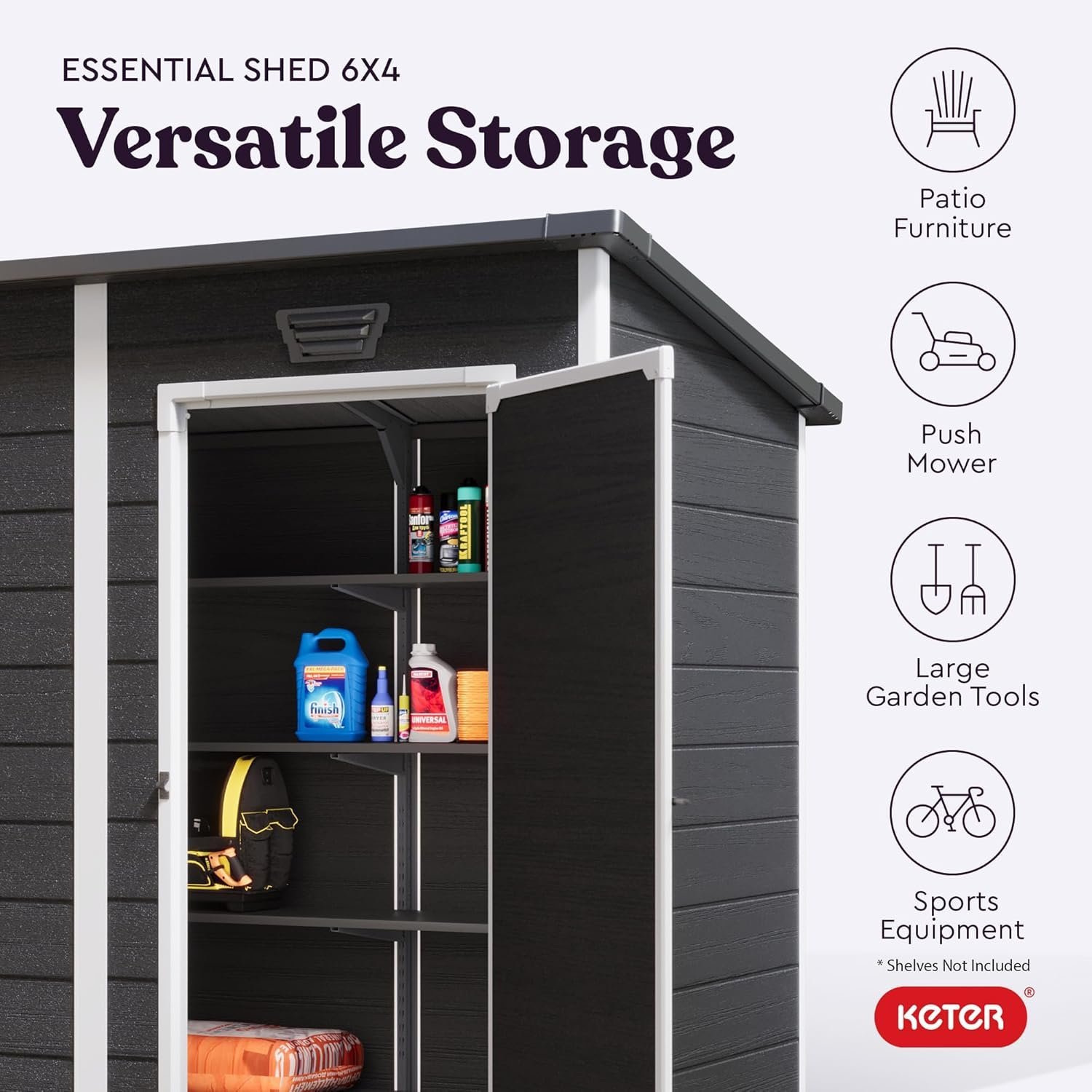 Manor Pent Essential 6x4 Garden Shed - Dark Grey (1.8 x 1.1m) - Image 3